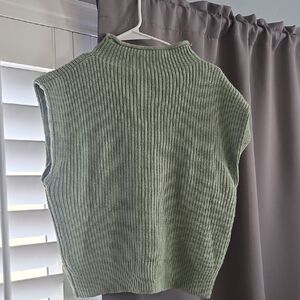 Green Ribbed Knit Sleeveless Sweater